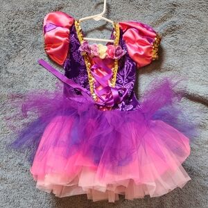 Pink satin & purple velvet Ballet costume, lace, bows &sequence, great condition